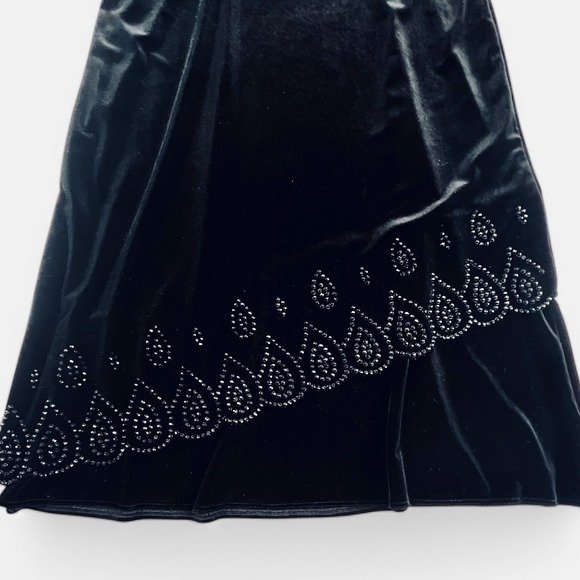 S.L. Fashions Womens Dress 12 Beaded Midi Black Velvet V Neck Cap Sleeve Stretch - Picture 2 of 13